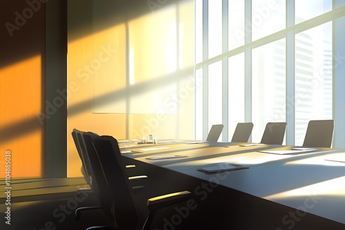 Sunlit Modern Conference Room With City View