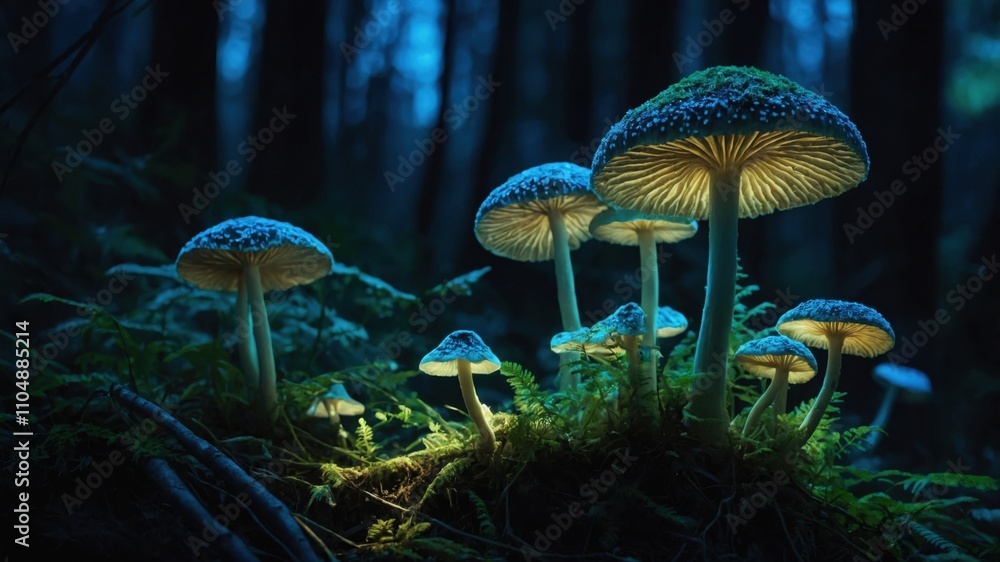 Fototapeta premium mushroom in the forest Bioluminescent Scene