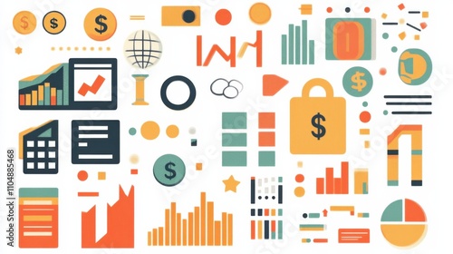 Colorful Financial Icons and Graphs for Business and Marketing Use