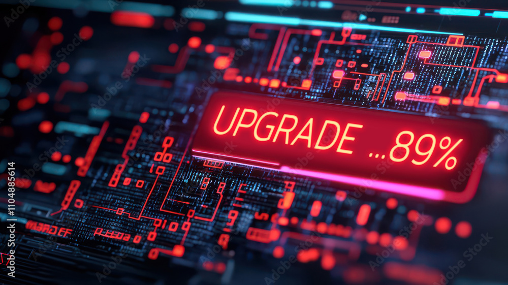 App notification alert, holographic upgrade reminder, user interface, 3D illustration