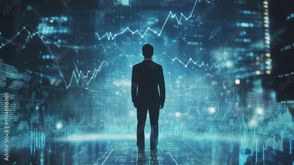 Business Professional Analyzing Data Trends in Digital Environment Business Professional Analyzing Data Trends in Digital Environment