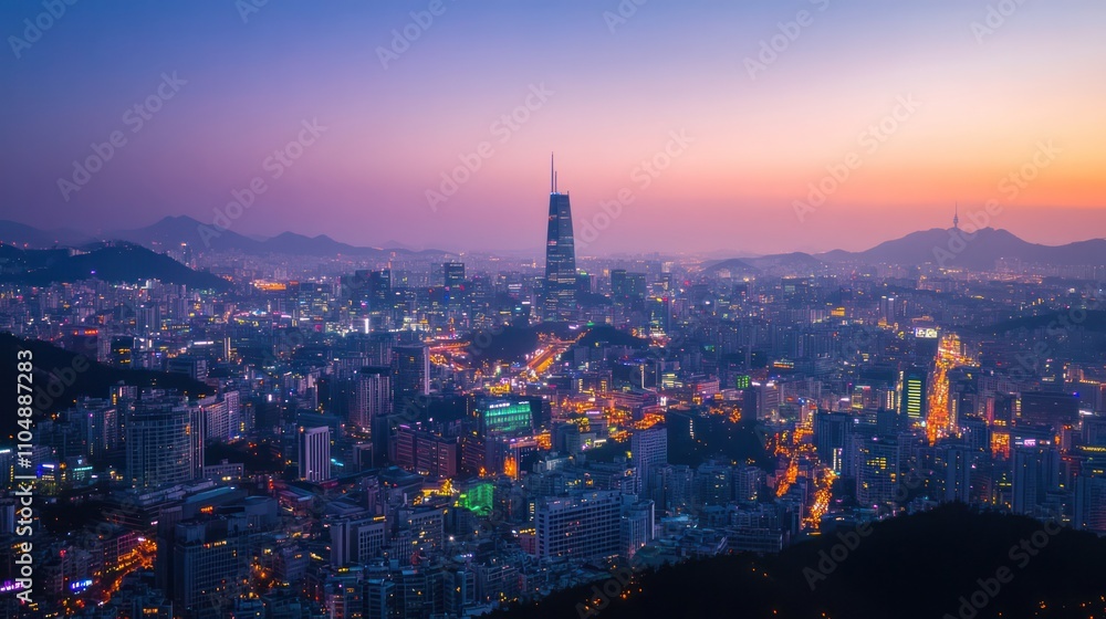 Obraz premium Asian journalist using AI tools to analyze data for a report on economic trends in Seoul, South Korea