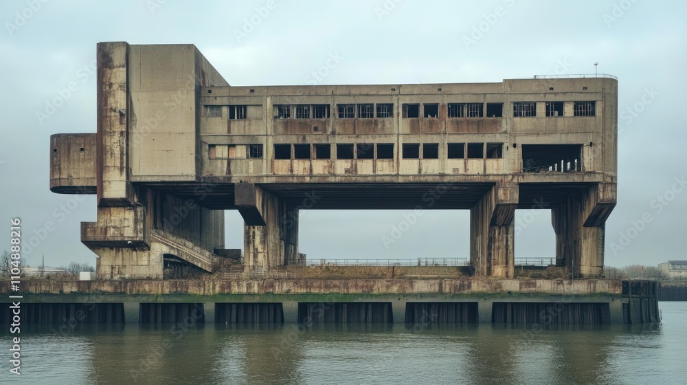 Naklejka premium Abandoned industrial sites with bold architectural structures