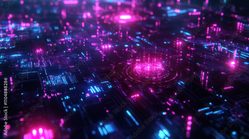 Obraz premium Futuristic Abstract Digital Background with Neon Blue and Pink Lights