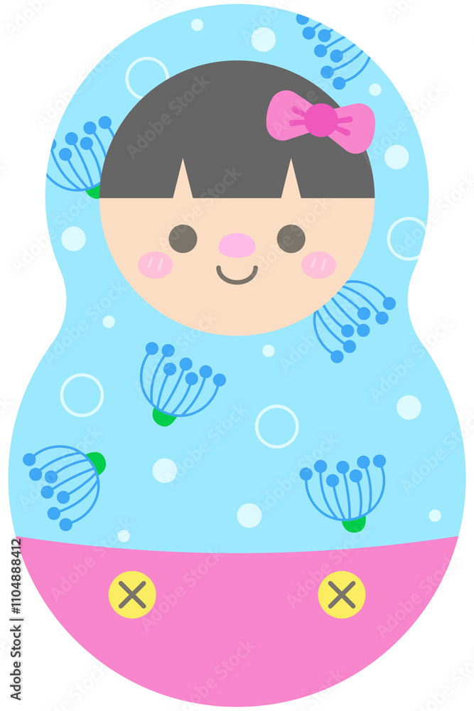 Hand Drawn Cute Matryoshka Russian Dolls light Blue Flowers Pattern headscarf Hand Drawn Cute Matryoshka Russian Dolls light Blue Flowers Pattern headscarf