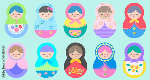 Hand Drawn Cute Matryoshka Russian Dolls Element