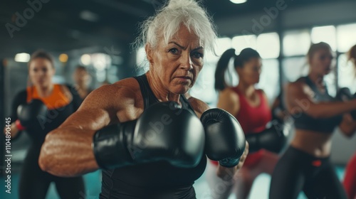 Diverse Group of Women Engaging in Boxing Training Together photo