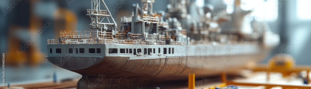 detailed model of ship showcasing intricate design and craftsmanship. ship is displayed in workshop environment, highlighting engineering and maritime themes detailed model of ship showcasing intricate design and craftsmanship. ship is displayed in workshop environment, highlighting engineering and maritime themes