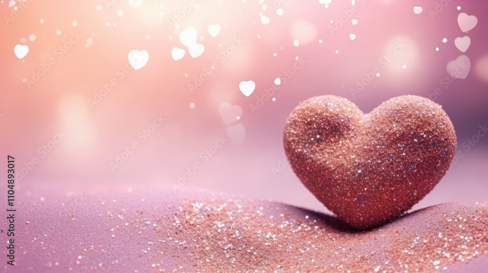 Fototapeta premium sprinkled sand heart , happy valentine's day - abstract romantic background banner