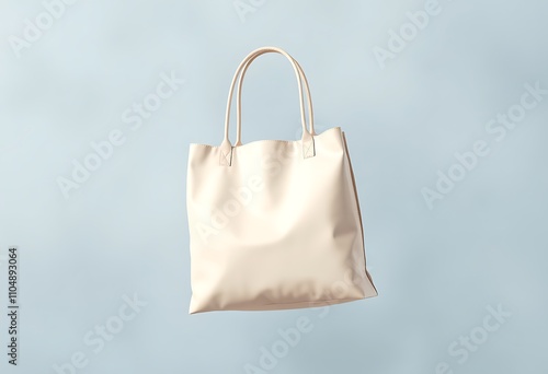 Elegant Beige Tote Bag clean lines and a smooth leatherlike texture. Its a minimalist and stylish design. photo