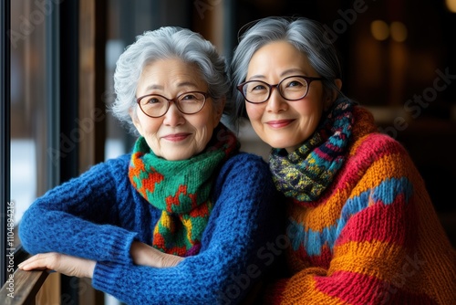 Elderly Asian woman enjoying a cozy moment in a cafe with warm lighting while celebrating retirement