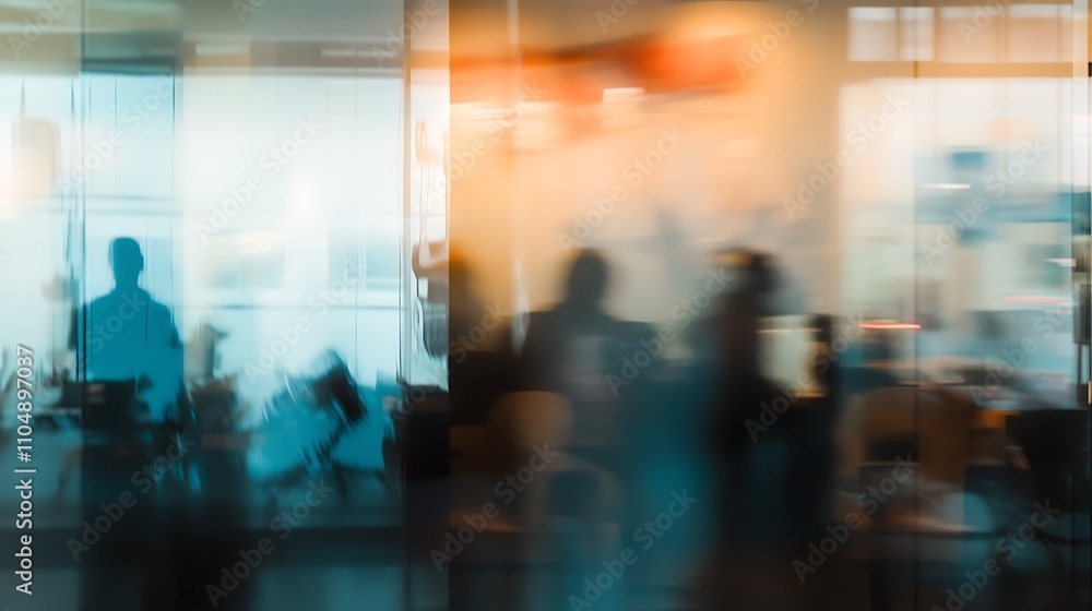 Blurred Office Scene Showing Silhouetted Figures Through Glass Blurred Office Scene Showing Silhouetted Figures Through Glass