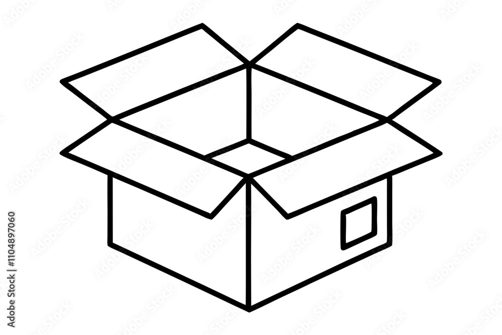 Line Drawing of Open Cardboard Box | Delivery & Shipping Concept Line Drawing of Open Cardboard Box | Delivery & Shipping Concept