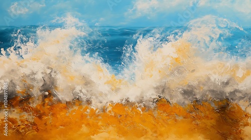 Abstract Ocean Waves Crashing on Sandy Shore