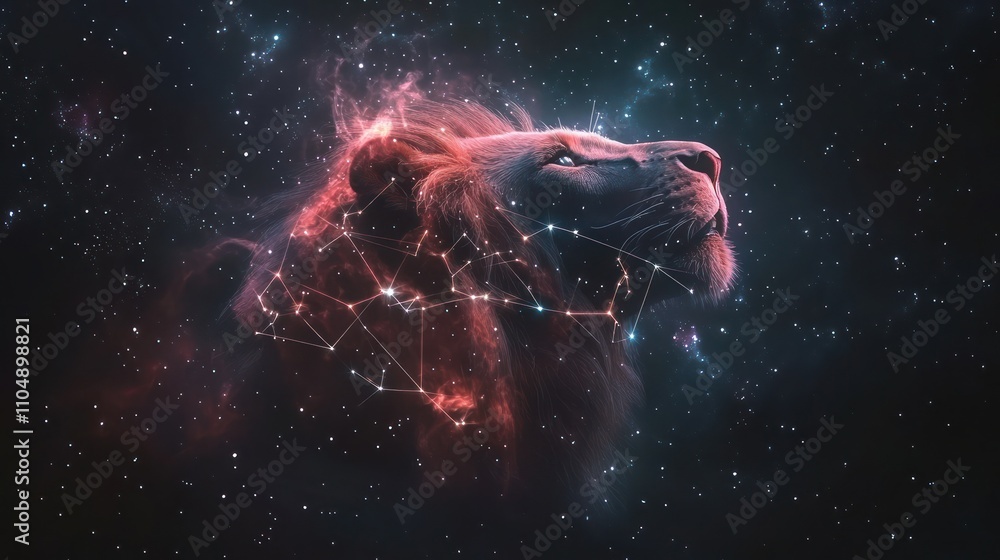 Fototapeta premium Cosmic Lion: A Celestial Portrait