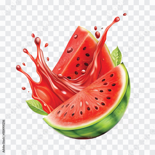 realistic 3d watermelon slice with juice splashes png design 