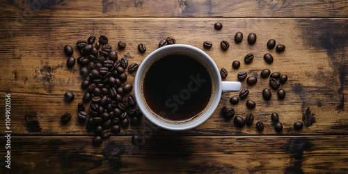 Rustic Coffee Cup with Star Anise and Cinnamon Sticks photo