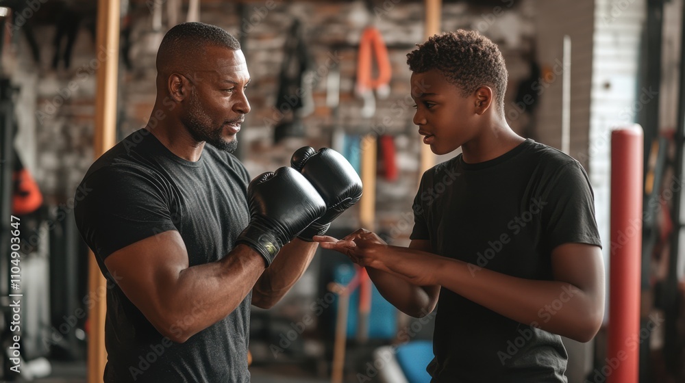 Trainer Explaining the Concept of NC in Boxing to Young Student Trainer Explaining the Concept of NC in Boxing to Young Student
