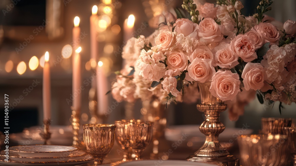 Romantic Rose Table Setting with Candles Romantic Rose Table Setting with Candles