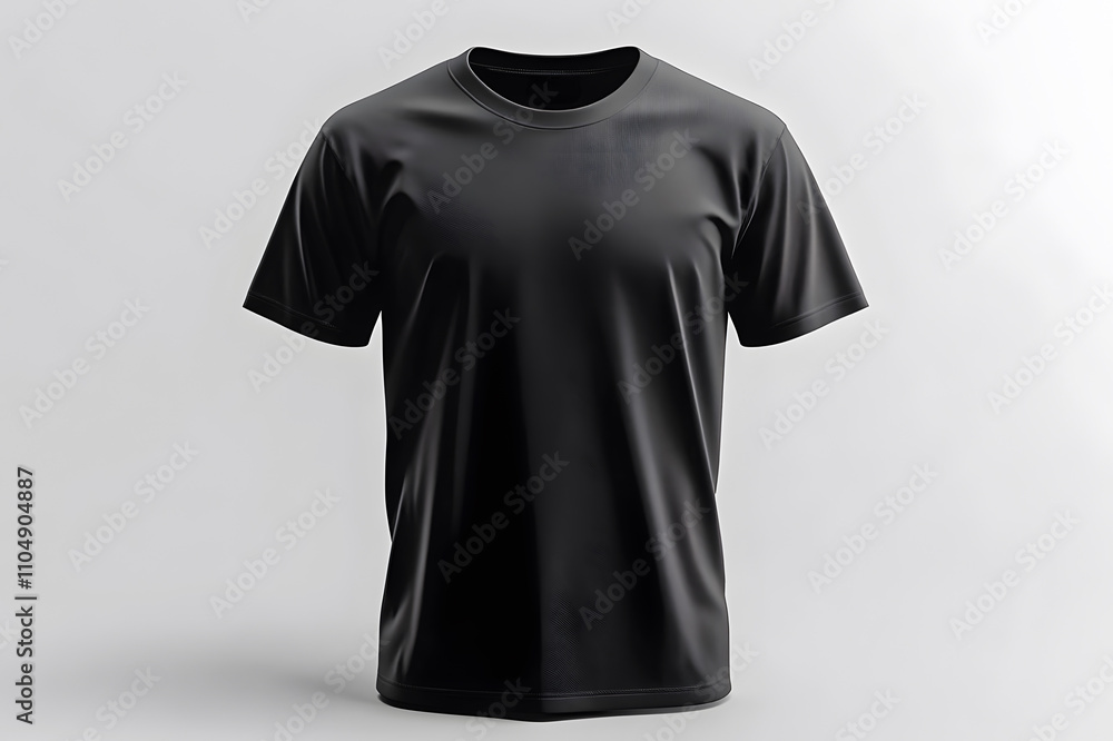 Mock up of front view of black blank T shirt with an isolated white background Mock up of front view of black blank T shirt with an isolated white background