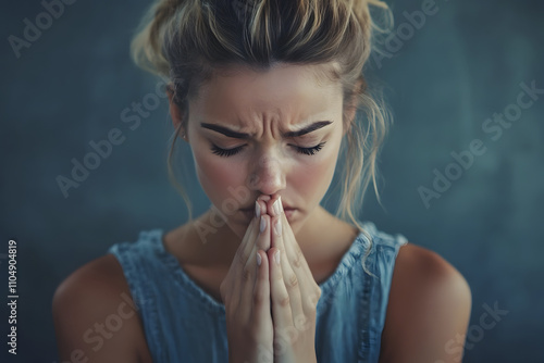 A sad and lonely woman with an isolated background