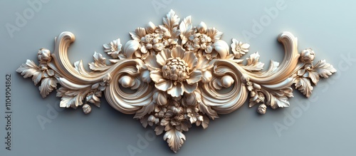 Wallpaper Mural Exquisite 3D Render of Baroque Floral Ornament: A Gold-Toned Masterpiece of Architectural Detail Torontodigital.ca