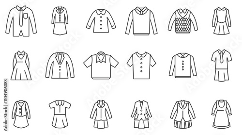 School uniform icons set. Outline set of school uniform vector icons for web design isolated on white background