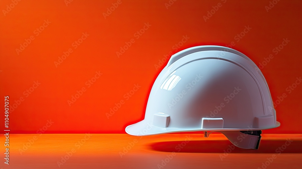 White Safety Helmet on Vibrant Orange Background, Minimalist image of a white construction helmet on a bright orange surface and background, symbolizing safety and modern design.
White Safety Helmet on Vibrant Orange Background, Minimalist image of a white construction helmet on a bright orange surface and background, symbolizing safety and modern design.