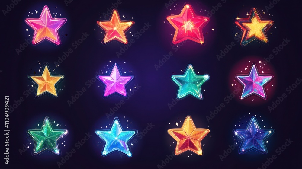 Collection of Twelve Sparkling Colorful Stars Collection of Twelve Sparkling Colorful Stars