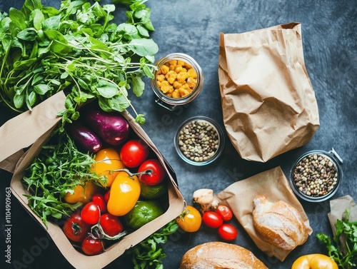 Simple dining setup with organic, unpackaged foods photo