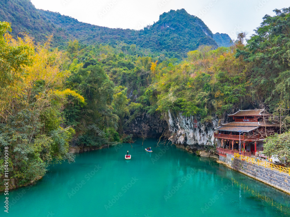 Aerial photography of Sanmenhai Scenic Area in Fengshan, Hechi, Guangxi Aerial photography of Sanmenhai Scenic Area in Fengshan, Hechi, Guangxi