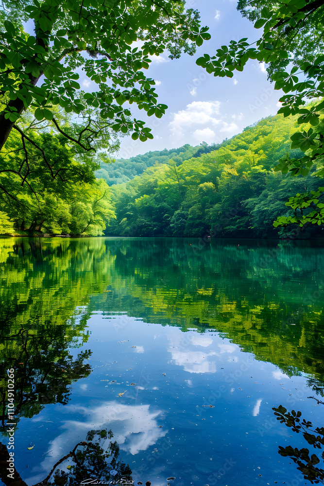 Tranquil Lake Surrounded by Lush Trees Reflecting Nature’s Serenity Tranquil Lake Surrounded by Lush Trees Reflecting Nature’s Serenity