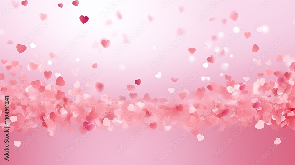 Valentines day card. Heart confetti falling over pink background for greeting cards, wedding invitation Valentines day card. Heart confetti falling over pink background for greeting cards, wedding invitation
