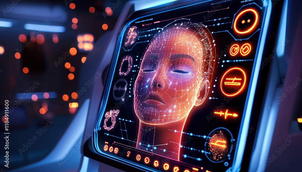 Advanced skin analysis screen with futuristic interface