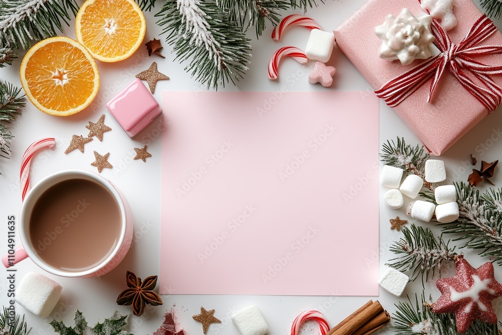 Obraz premium Cozy Christmas Morning: Hot Chocolate, Marshmallows, and Festive Treats Await