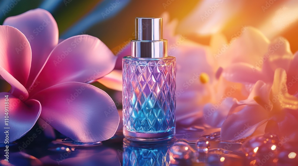 Enthralling Perfume Bottle Amidst Vibrant Blossoms Enthralling Perfume Bottle Amidst Vibrant Blossoms