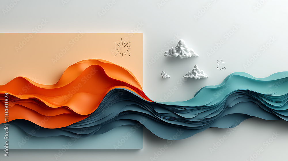 Creative abstract ocean waves artwork art studio paper sculpture bright colors horizontal view artistic expression for interior design inspiration Creative abstract ocean waves artwork art studio paper sculpture bright colors horizontal view artistic expression for interior design inspiration