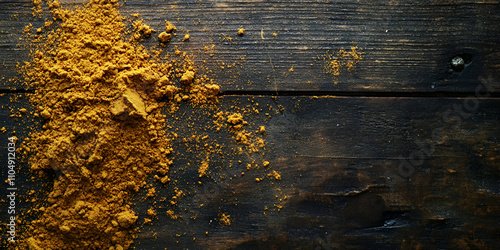 Turmeric Powder on Rustic Wooden Table photo