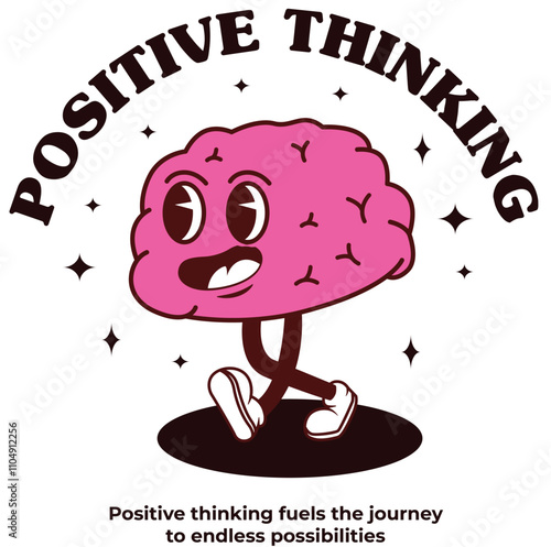 Illustration mascot brain positive thinking retro