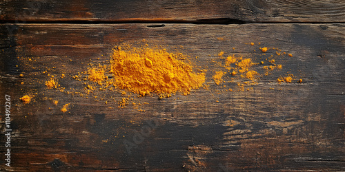 Turmeric Powder on Rustic Wooden Table photo