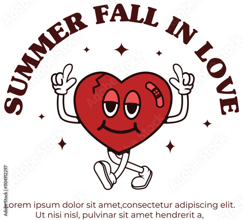 Illustration mascot break heart fall in love retro