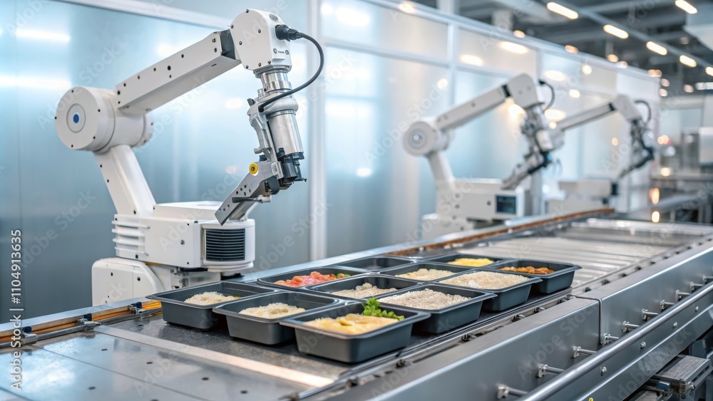 Robotic Arms Preparing Ready-to-Eat Meals Robotic Arms Preparing Ready-to-Eat Meals