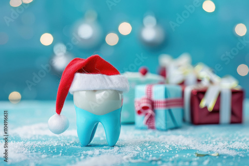 tooth wearing a santa cap