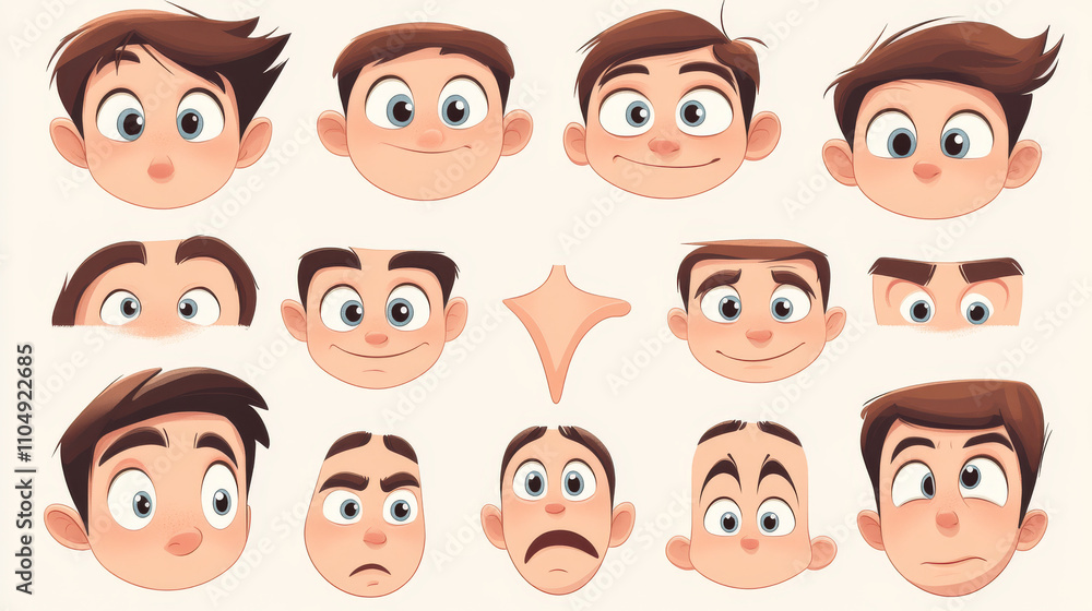 Cartoon kid boy face construction kit. Boy face diy constructor elements -different eyes and noses, lips and eyebrows, haircuts and color of hair. Vector child character portrait creation generator. Cartoon kid boy face construction kit. Boy face diy constructor elements -different eyes and noses, lips and eyebrows, haircuts and color of hair. Vector child character portrait creation generator.