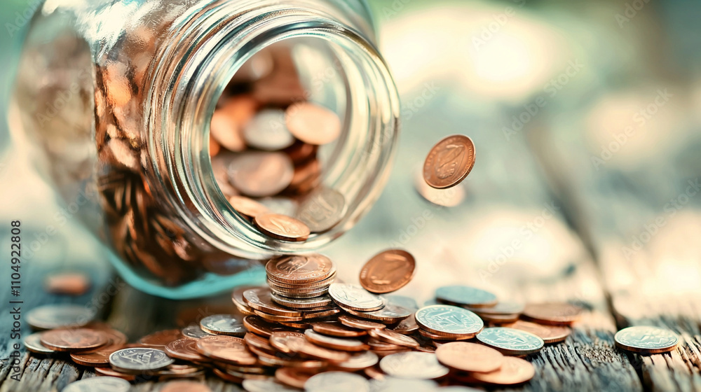 Coin collection event home workspace image of spilled coins natural light close-up view ai generated content inspiration Coin collection event home workspace image of spilled coins natural light close-up view ai generated content inspiration
