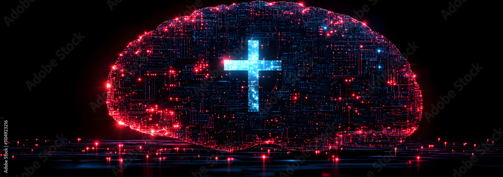 A digital illustration of a brain made of circuitry, featuring a ...