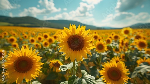 Landscape Field of sunflowers in sunny day