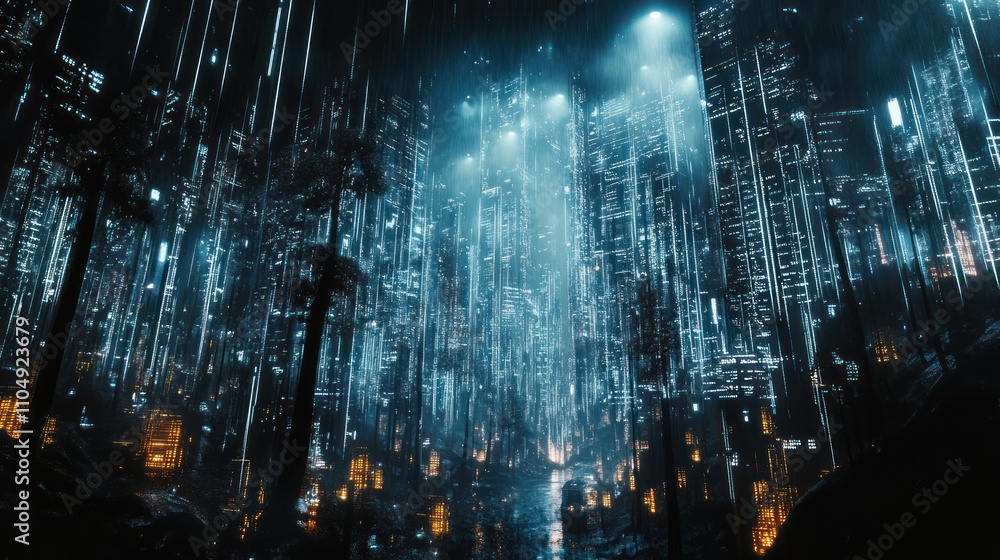 Obraz premium view of a futuristic mesh network of glowing nodes