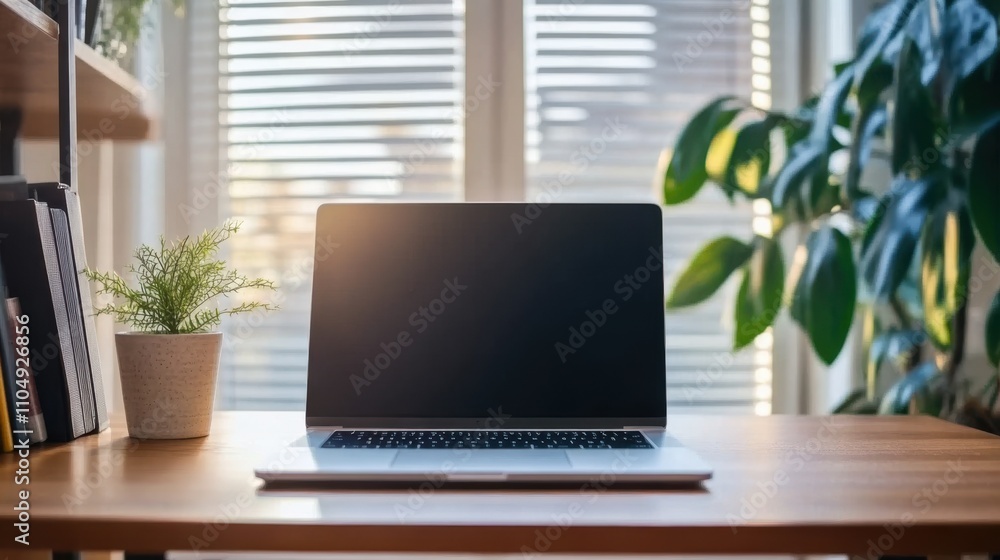 Elegant desk with a laptop and desktop in a modern Elegant desk with a laptop and desktop in a modern