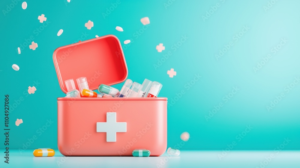 A first aid kit open with medical supplies visible, representing emergency preparedness, medical assistance, and the importance of safety procedures. A first aid kit open with medical supplies visible, representing emergency preparedness, medical assistance, and the importance of safety procedures.